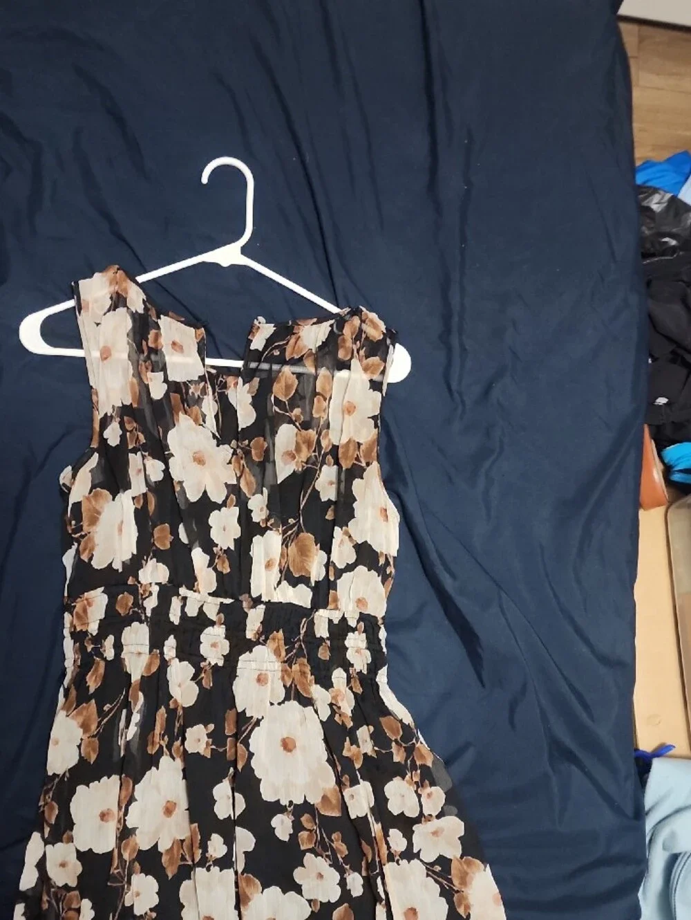 Black Floral Sleeveless Maxi Dress with Cream & Brown Blooms